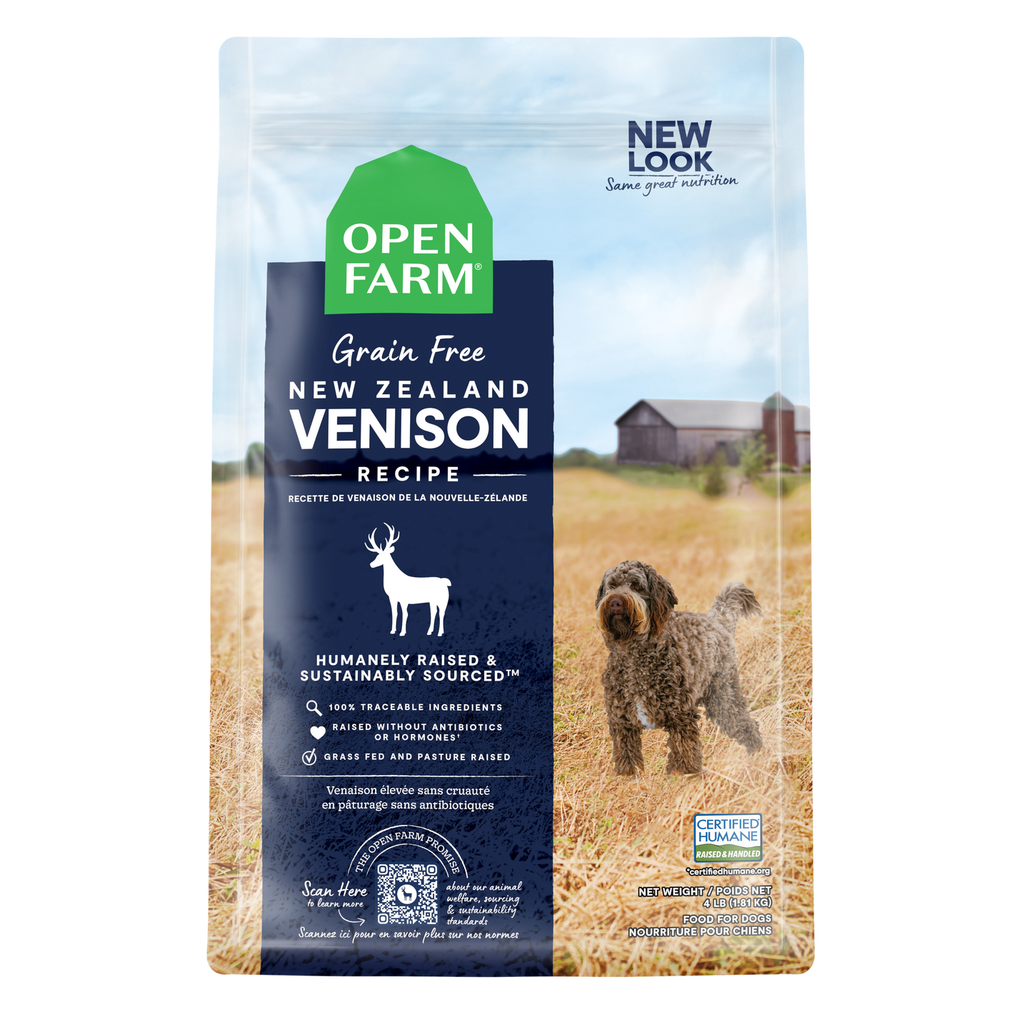 Open Farm New Zealand Venison Recipe Grain Free Kibble For Dogs 4lb Bag