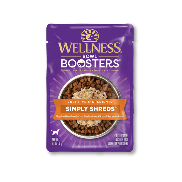 Wellness Bowl Boosters Simply Shreds Natural Grain Free Wet Dog Food Mixer or Topper Chicken Liver & Broccoli 2.8oz Pouch