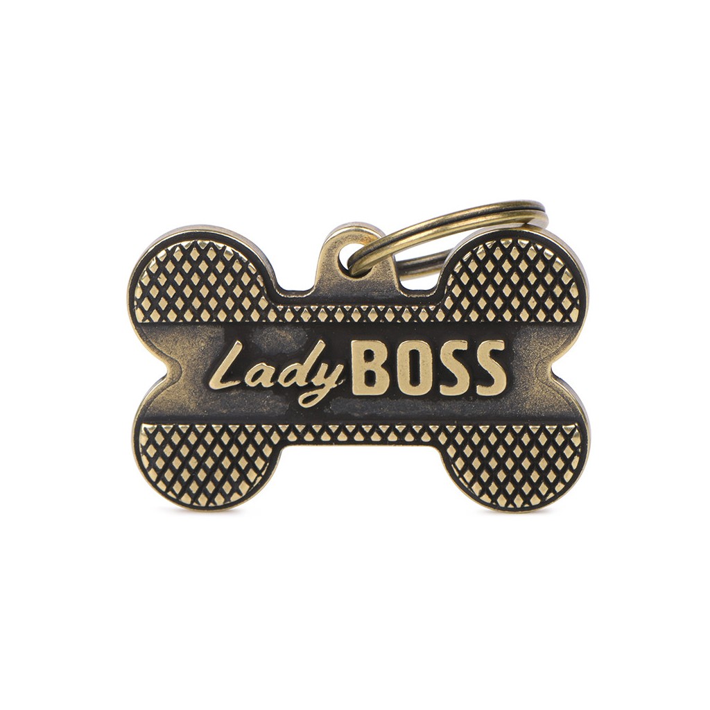 My Family ID Bronx "Lady Boss" Big Bone ID Tag in English Brass