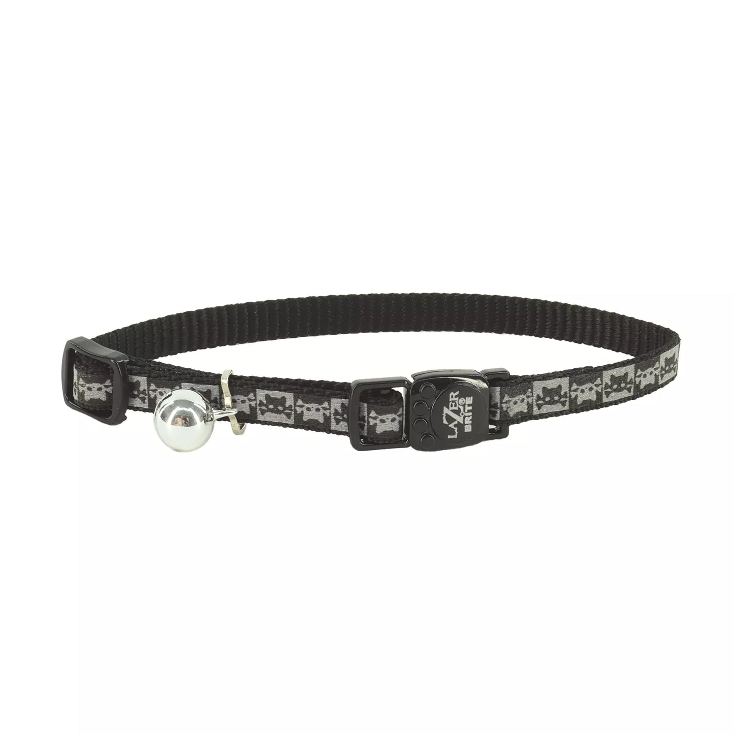 Coastal Lazer Bright 3/8in Wide 8-12In Reflective Breakaway Cat Collar Black Skull and Crossbones