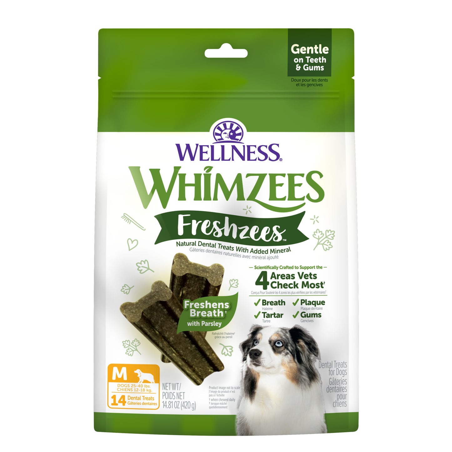 WHIMZEES Wellness Freshzees Dog Dental Treats, Natural Chews, Medium Size Stick 14ct