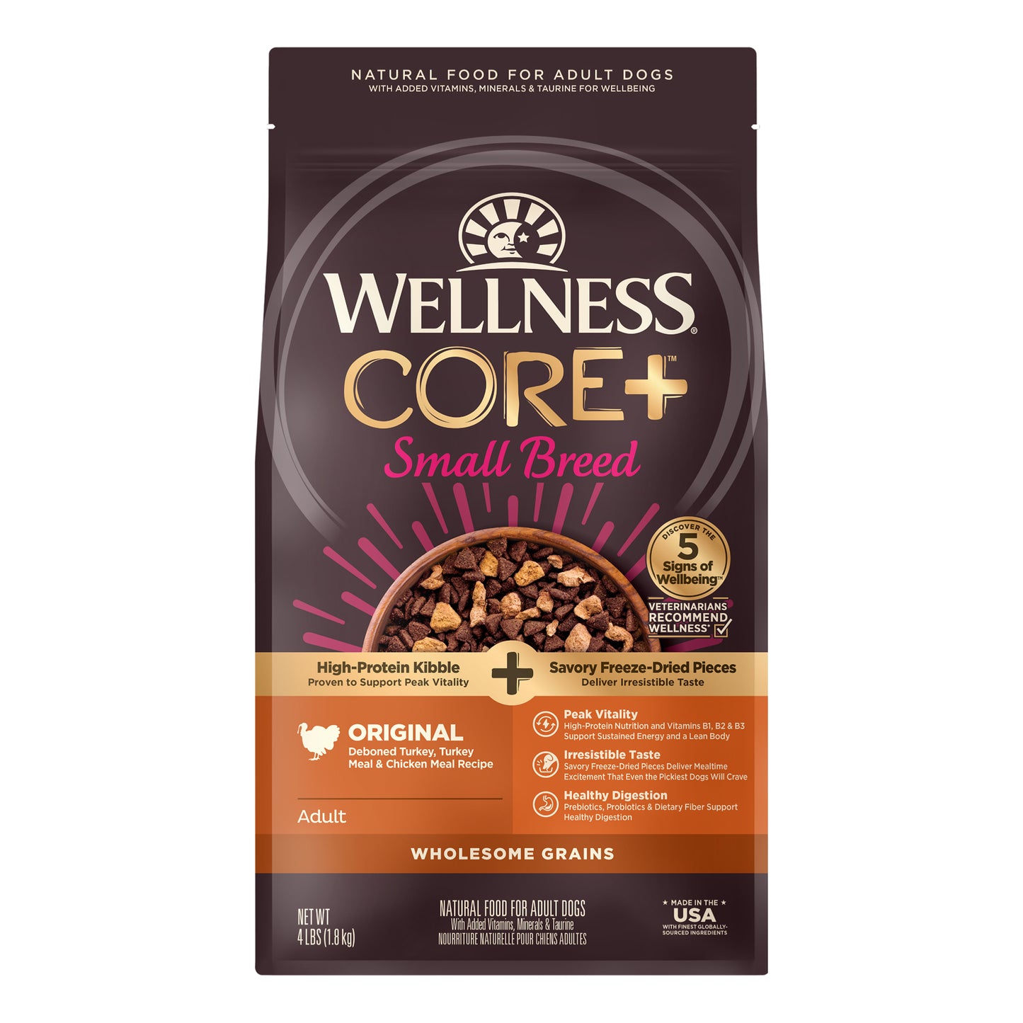 Wellness CORE+ Grained Dry Dog Food Small Breed Original Recipe 4lb Bag