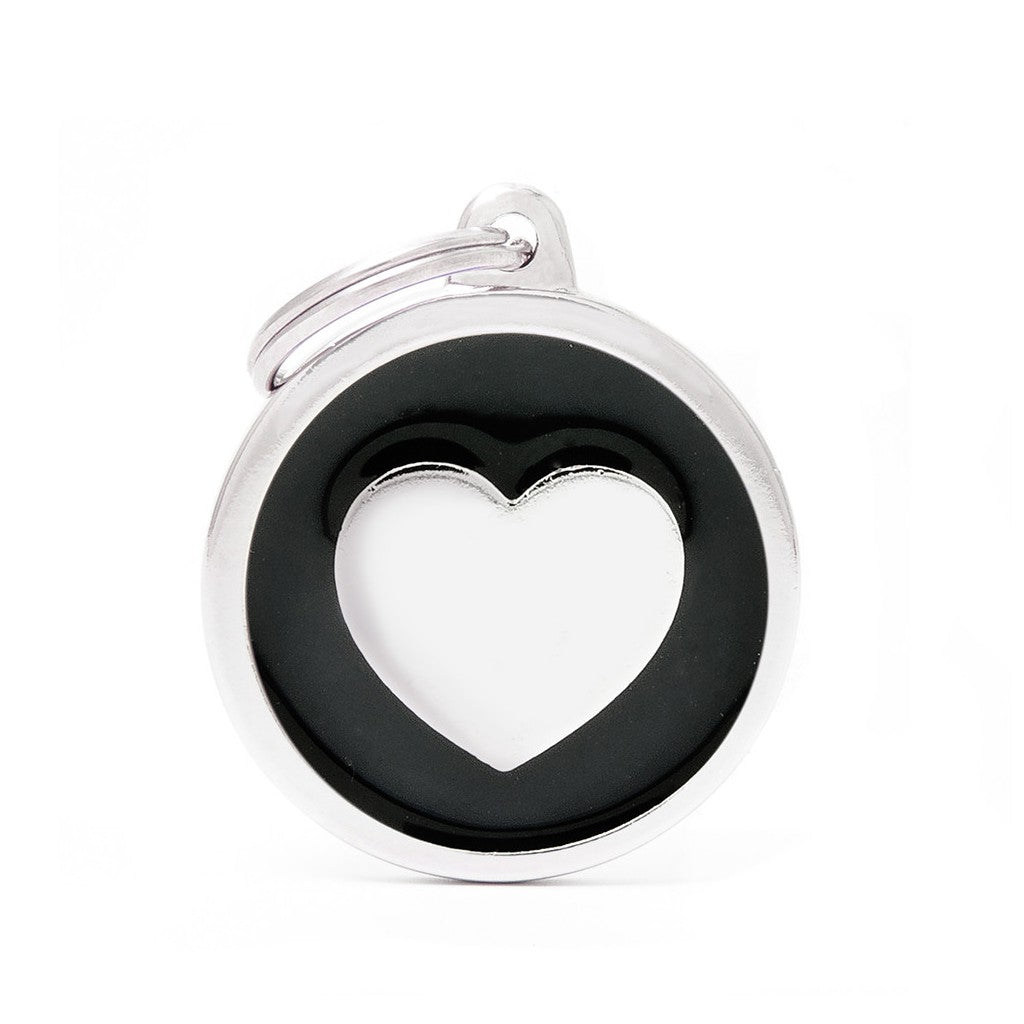 My Family ID Classic Big Black Circle with Heart ID Tag