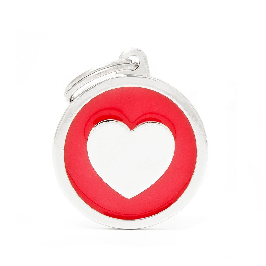 My Family ID Classic Big Red Circle with Heart ID Tag