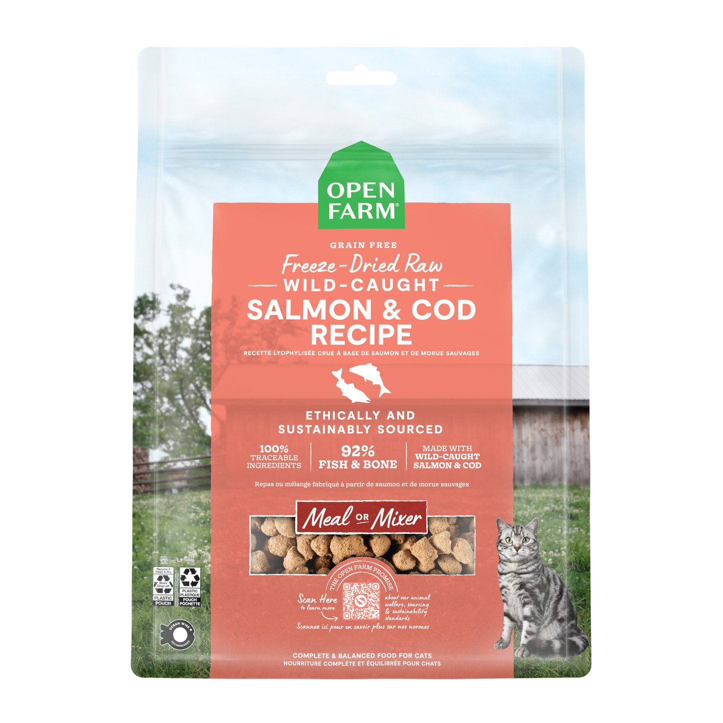 Open Farm Salmon & Cod Recipe Freeze Dried Raw Morsels For Cats 9oz Bag