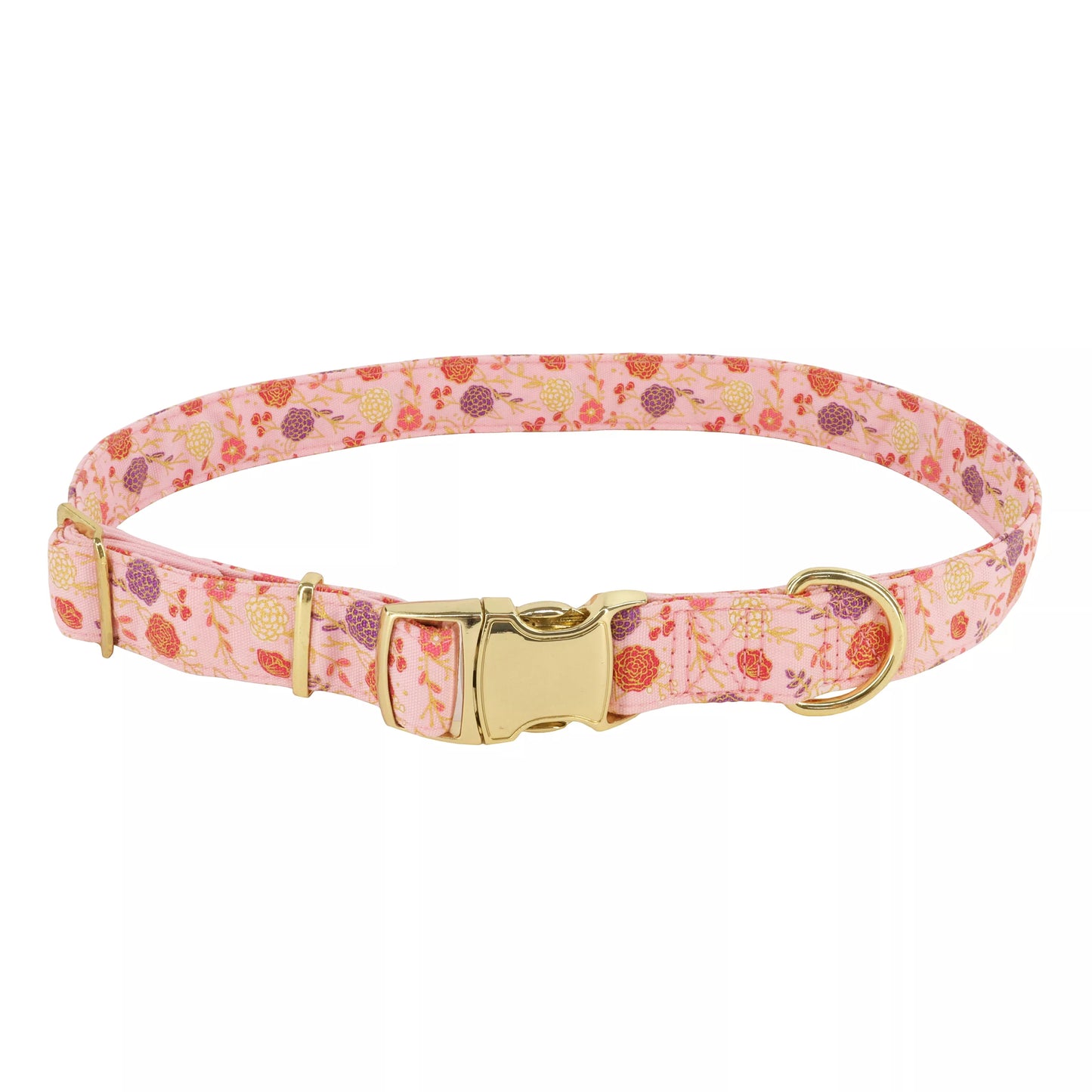 Coastal Accent Metallic 5/8in Wide 12-18in Adjustable Dog Collar Pink Flowers