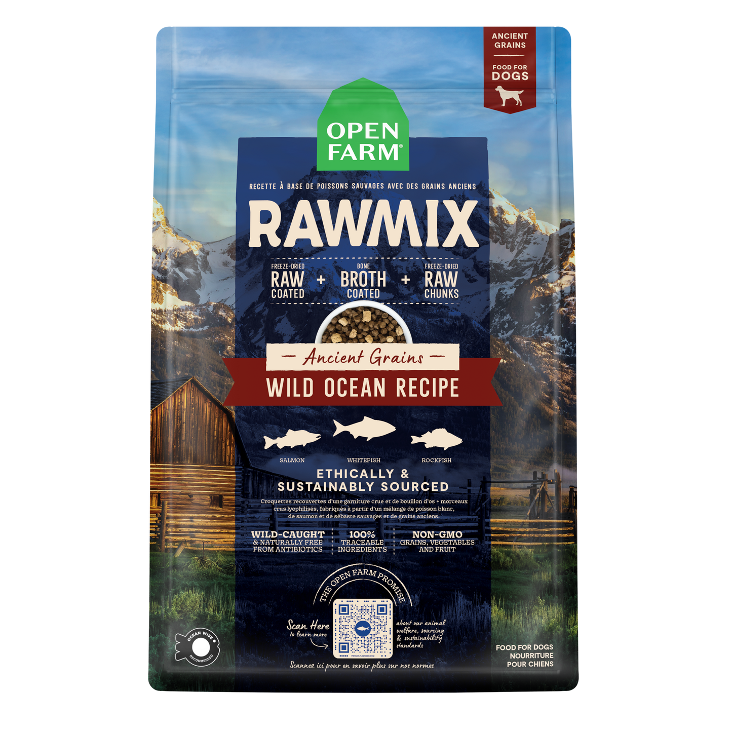 Open Farm Rawmix Wild Ocean Ancient Grain Kibble For Dogs 20lb Bag
