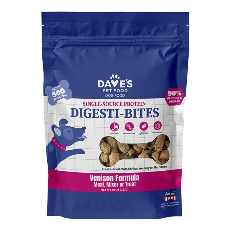 Dave’s Pet Food Dog Treats Digesti-Bites Freeze-Dried Venison 10oz
