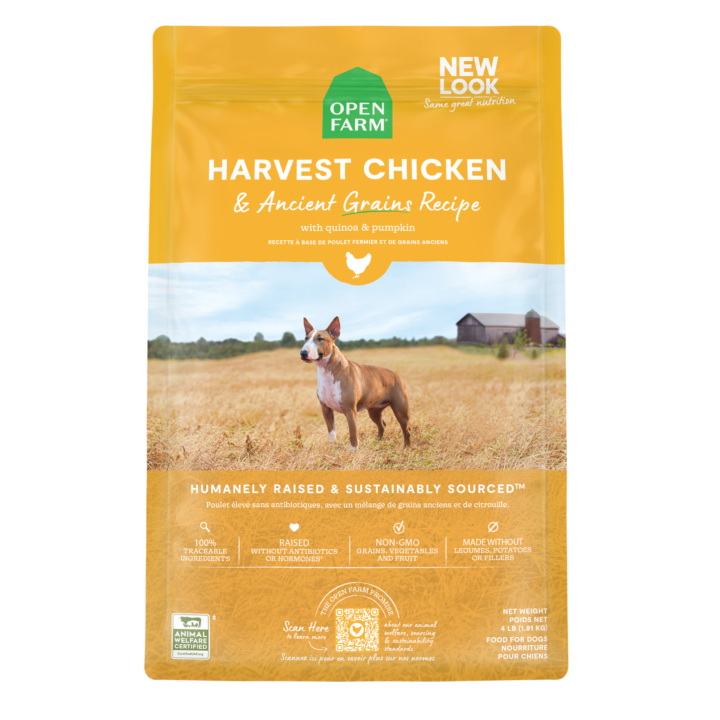 Open Farm Harvest Chicken & Ancient Grains Recipe Kibble For Dogs 22lb Bag