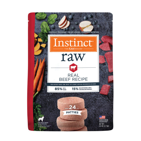 Instinct Frozen Raw Patties Grain-Free Real Beef Recipe Dog Food 6lb Bag