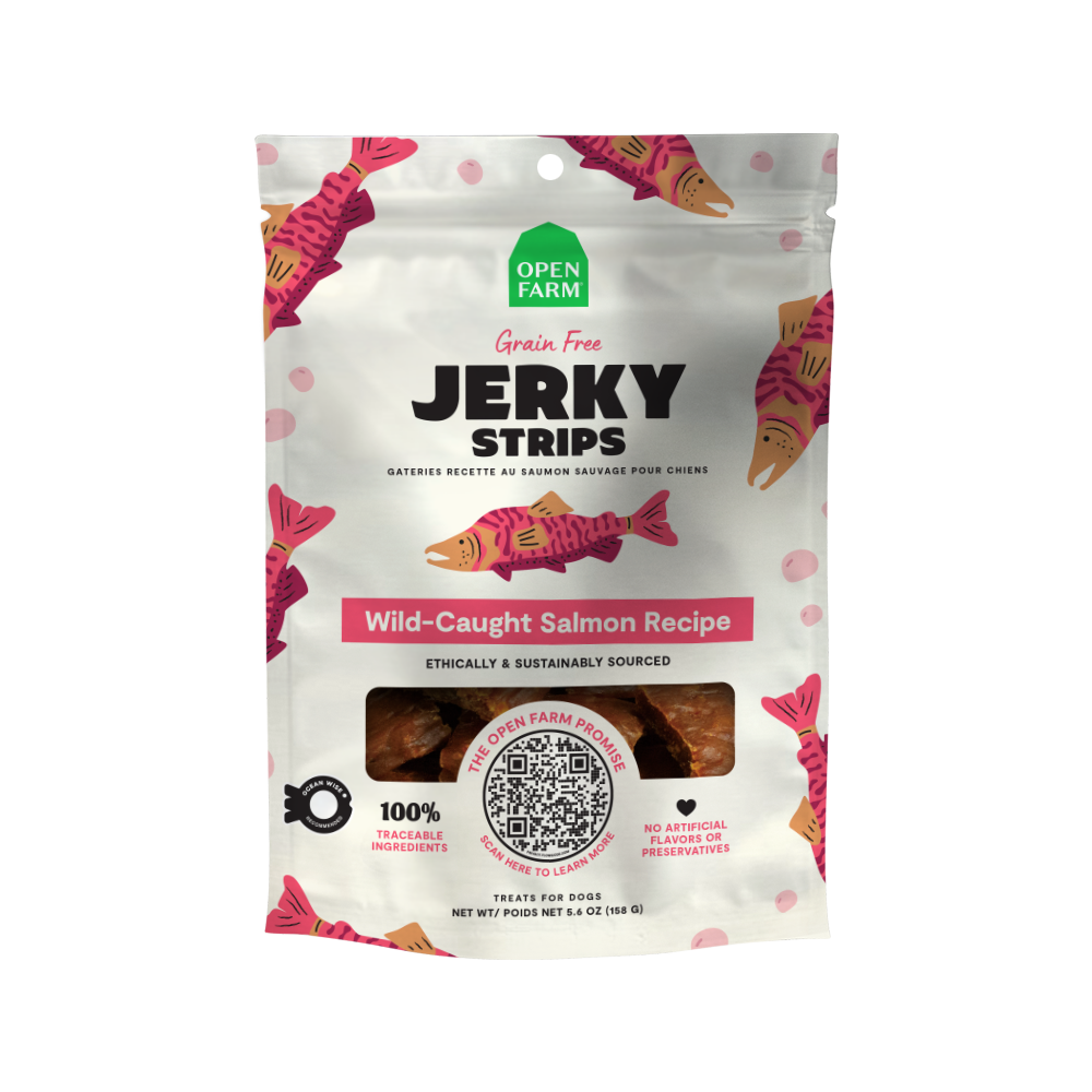 Open Farm Wild-Caught Salmon Jerky Strips For Dogs 5.6oz Bag