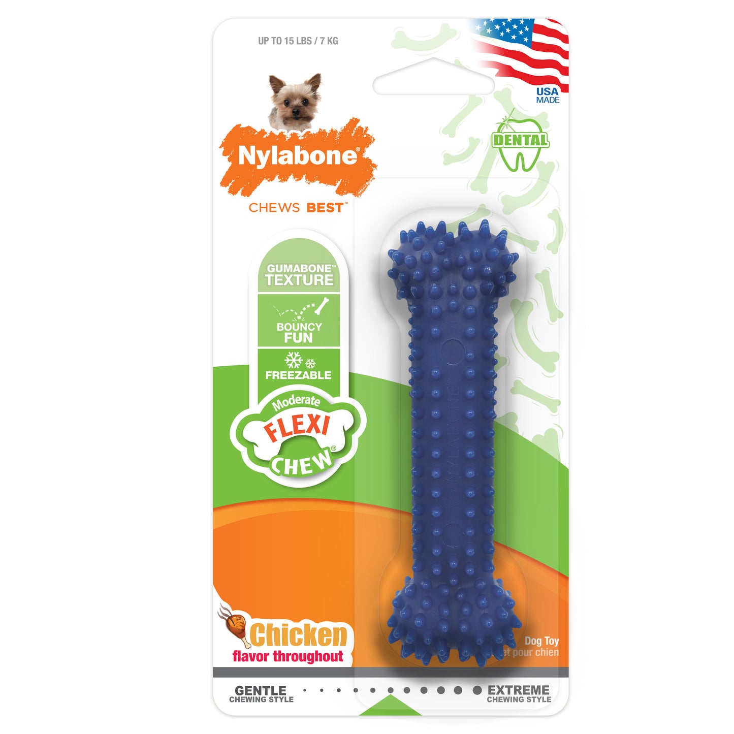 Nylabone Moderate Chew Textured Dog Dental Chew Toy Chicken X-Small/Petite