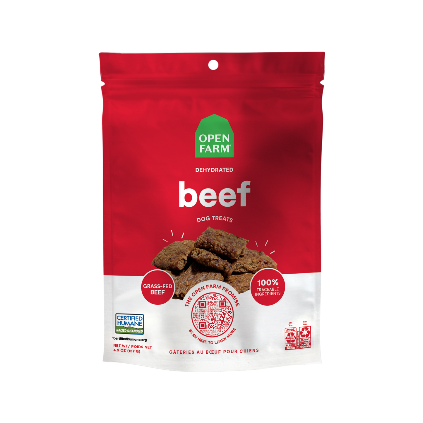 Open Farm Dehydrated Grass-Fed Beef Treats For Dogs 4.5oz Bag