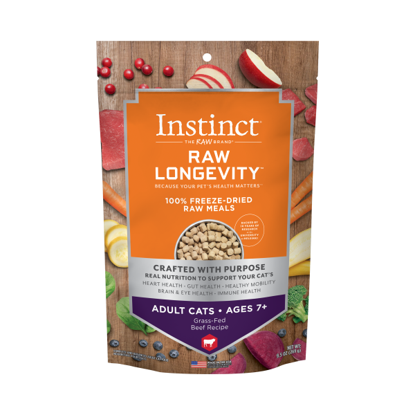 Instinct® Raw Longevity™ 100% Freeze-Dried Raw Meals Grass-Fed Beef Recipe for Adult Cats Ages 7+ 9.5oz Bag