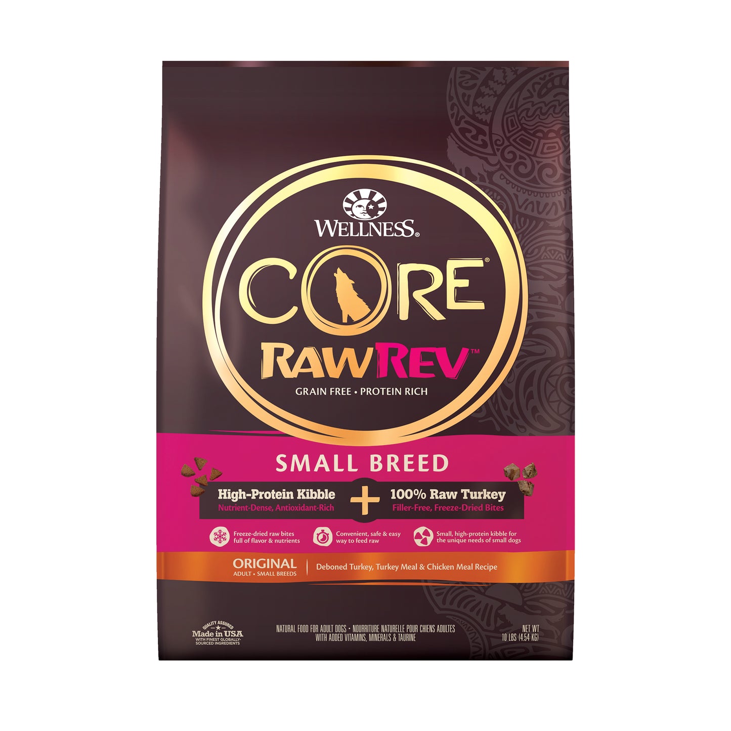 Wellness CORE RawRev Natural Grain Free Small Breed Dry Dog Food Original Turkey & Chicken with Freeze Dried Turkey 10lb Bag