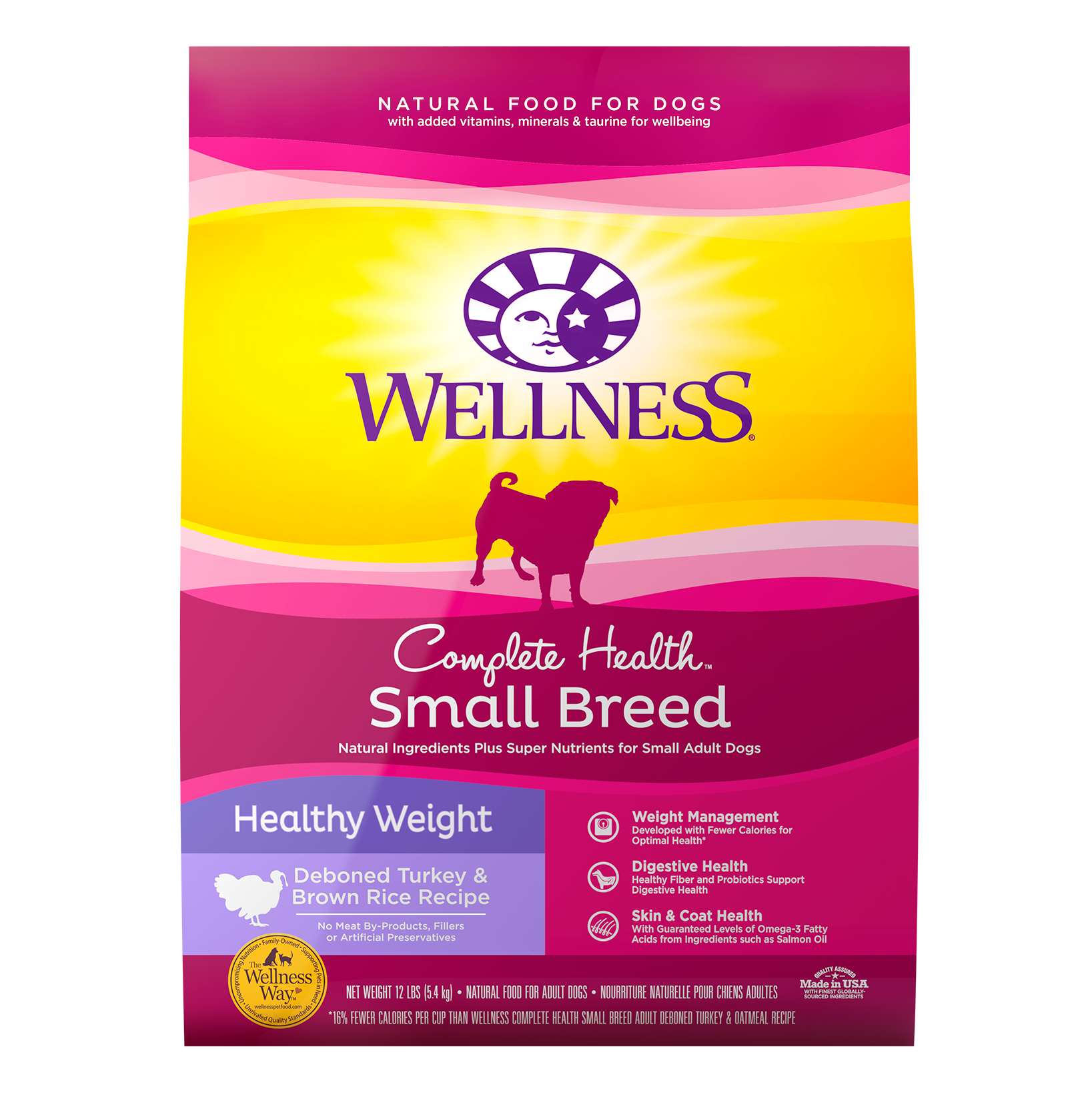 Wellness Complete Health Natural Dry Small Breed Healthy Weight Dog Food Turkey Rice 12lb Bag