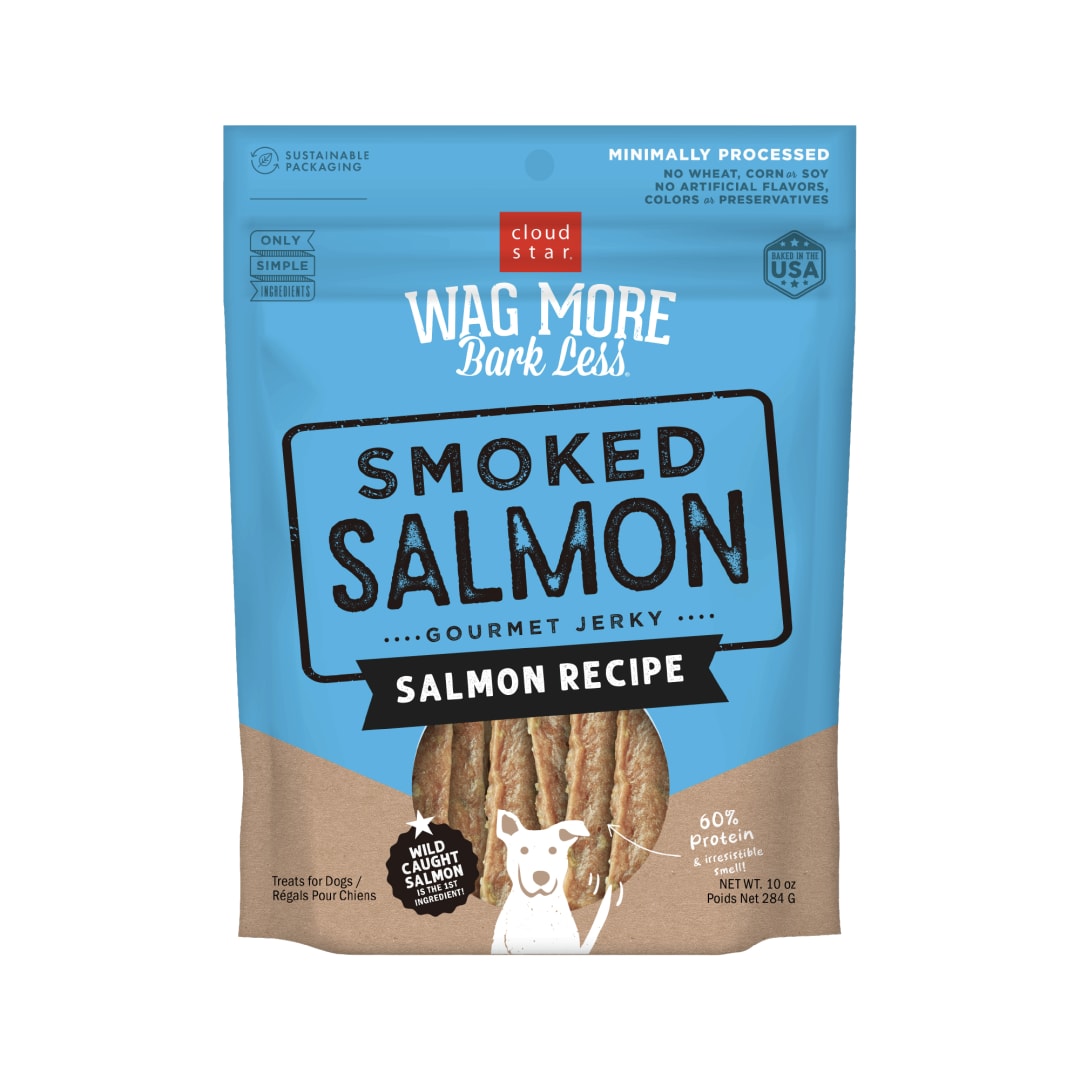 Cloud Star Wag More Bark Less Jerky Dog Treats, Smoked Salmon, 10 oz. Pouch