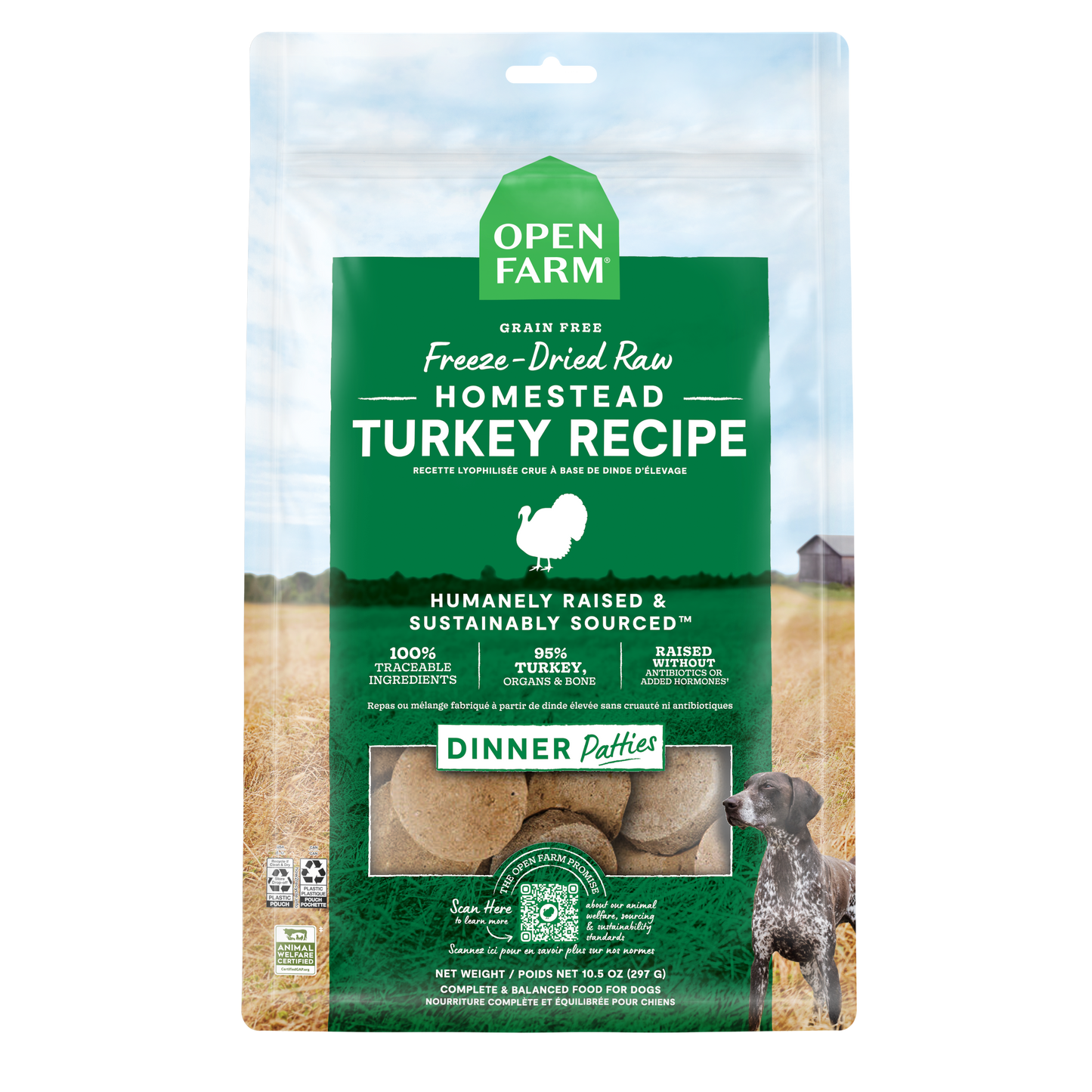 Open Farm Homestead Turkey Recipe Freeze-Dried Raw Patties For Dogs 10.5oz Bag
