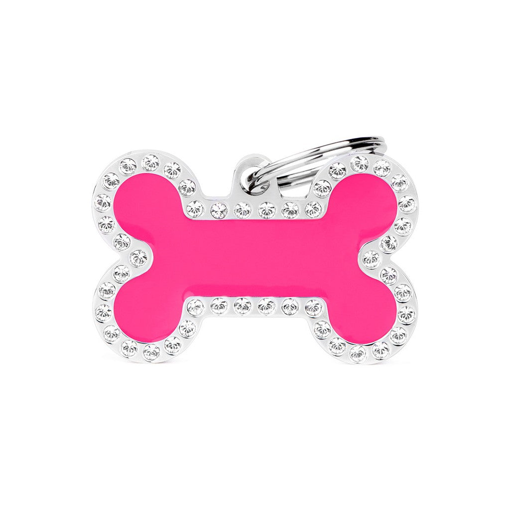My Family ID Glam Big Fuchsia Bone ID Tag with Rhinestones