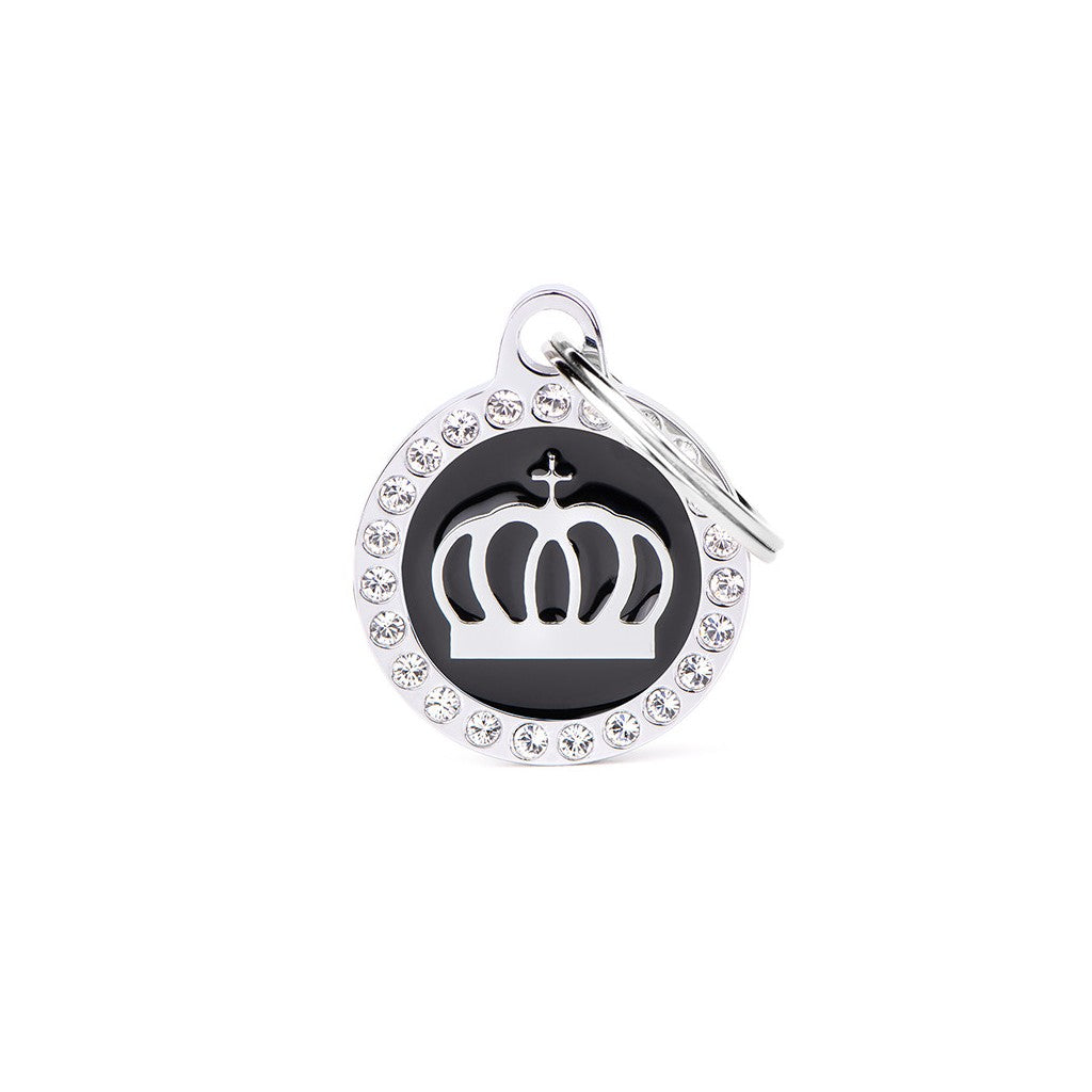 My Family ID Glam Black Crown ID Tag with Rhinestones