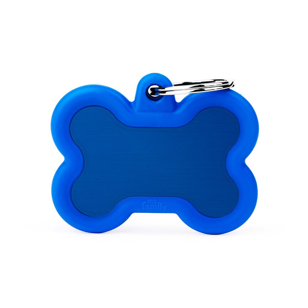 My Family ID Hushtag Big Blue Aluminum Bone ID Tag with Rubber