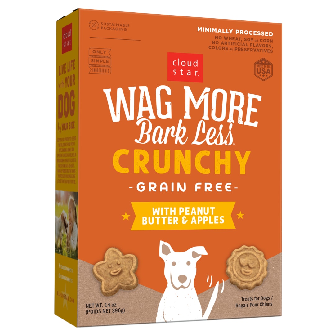 Cloud Star Wag More Bark Less Crunchy Grain Free Dog Treats, Peanut Butter & Apples, 14 oz. Box