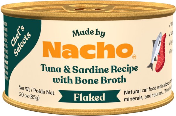 Nacho Flaked Tuna & Sardine Recipe in Bone Broth Wet Cat Food 3oz can