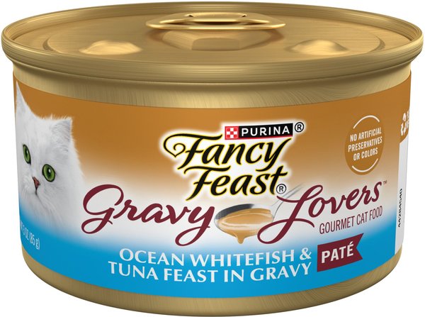 Fancy Feast Gravy Lovers Ocean Whitefish & Tuna Feast Pate Wet Cat Food, 3-oz can