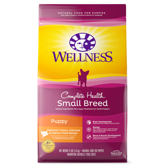 Wellness Complete Health Natural Dry Small Breed Puppy Food Turkey Salmon & Oatmeal 4lb Bag