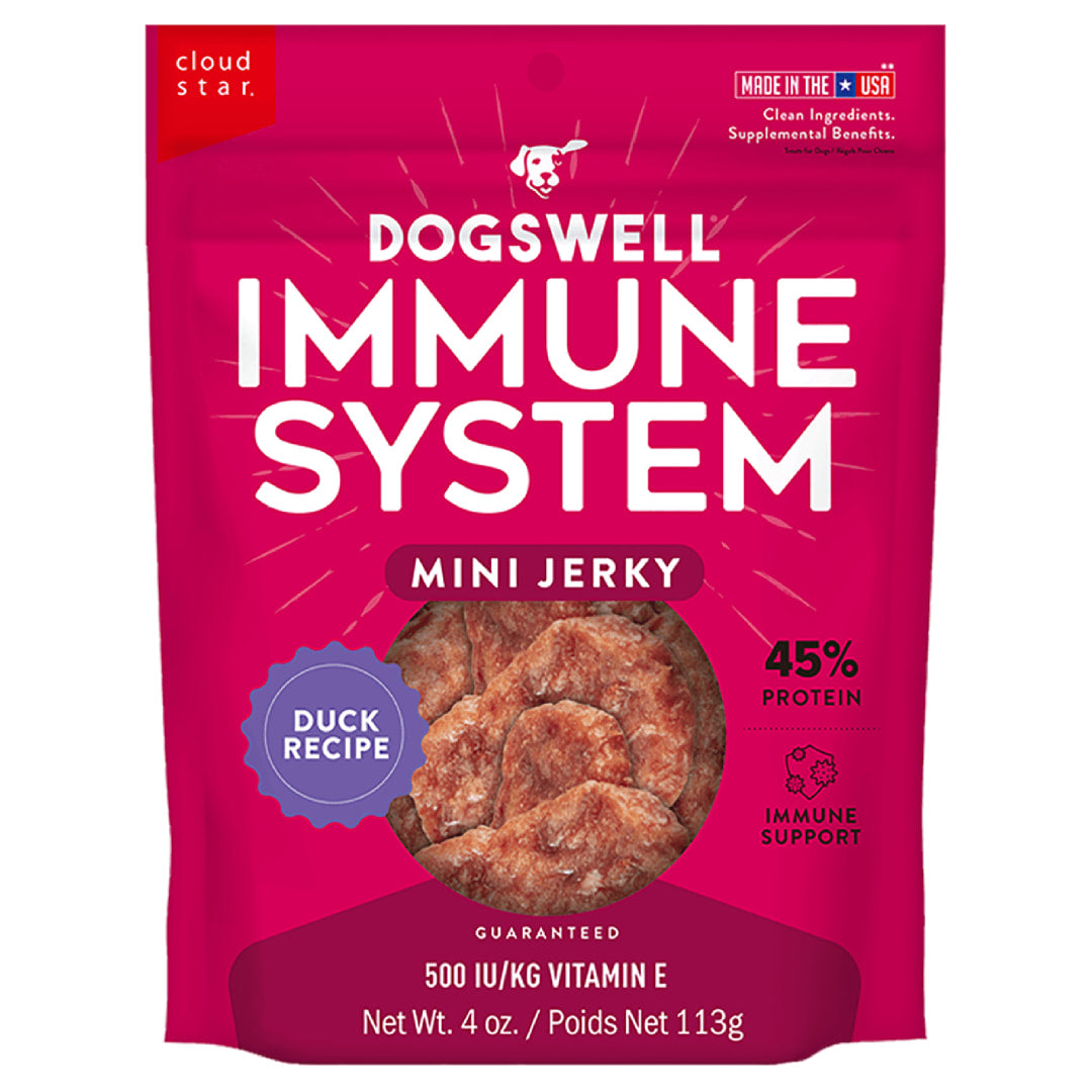 Dogswell Immune System Mini Jerky Dog Treats, Duck, 4 oz. Pouch