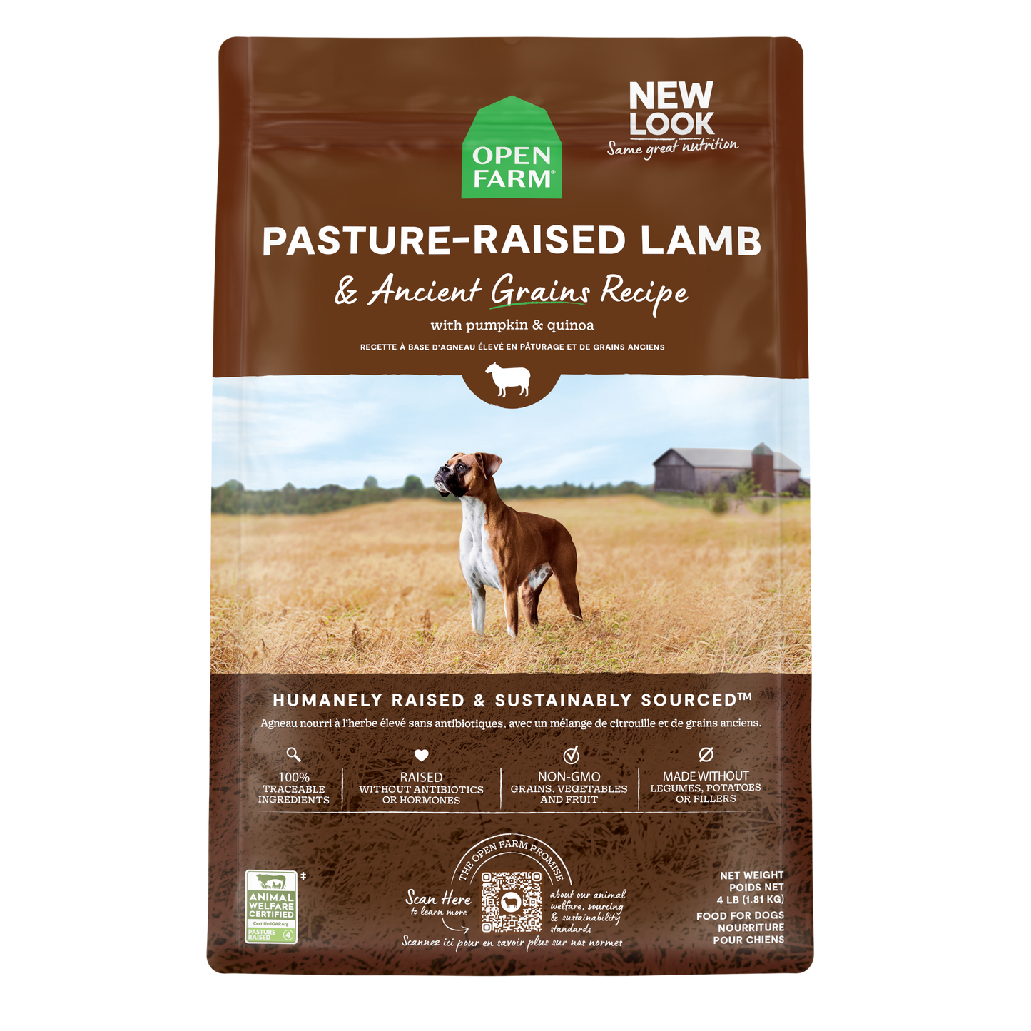 Open Farm Pasture Raised Lamb & Ancient Grains Recipe Kibble For Dogs 22lb Bag
