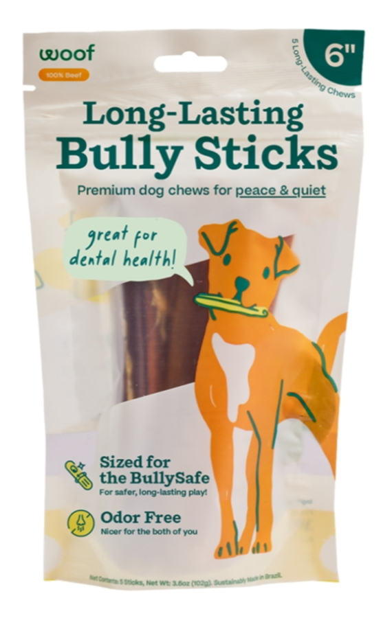 Woof Dog Bullysafe Bully Stick Chews 6in 5pk