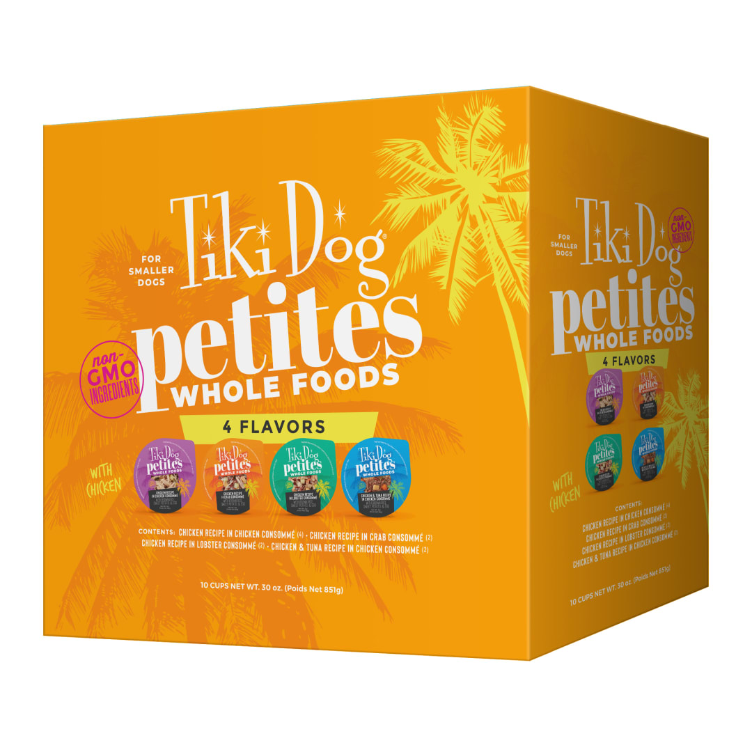 Tiki Dog Petites Whole Foods Wet Dog Food, Variety Pack, 3oz Cups 10pk –  Benson's Pet Center