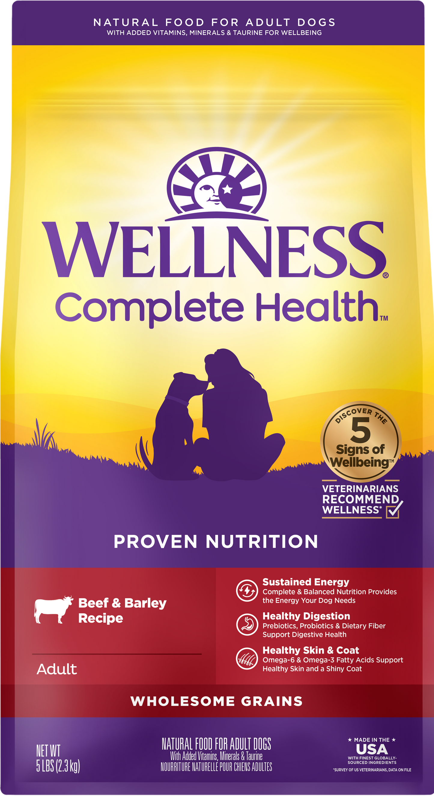 Wellness Complete Health Adult Dry Dog Food Beef & Barley Recipe 5lb Bag