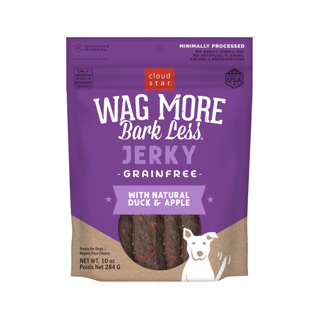 Cloud Star Wag More Bark Less Jerky Grain Free Dog Treats, Duck & Apple, 10 oz. Pouch