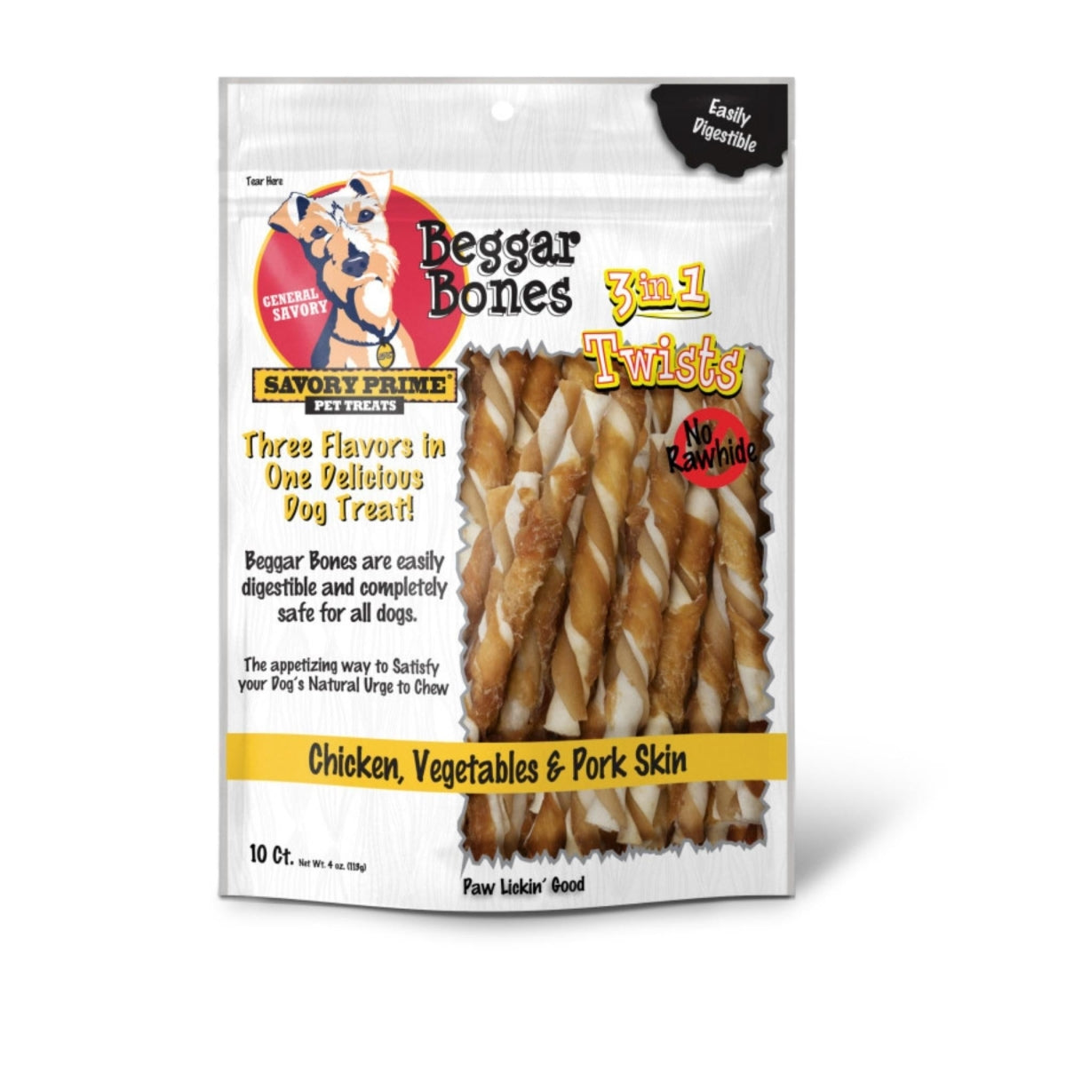Savory Prime Beggar Bone 3-in-1 Twists Dog Treat - 10 Count