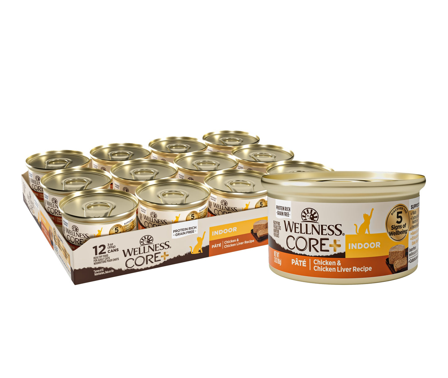 Wellness CORE+ Grain Free Canned Cat Food Chicken & Chicken Liver Indoor Recipe 3ozs