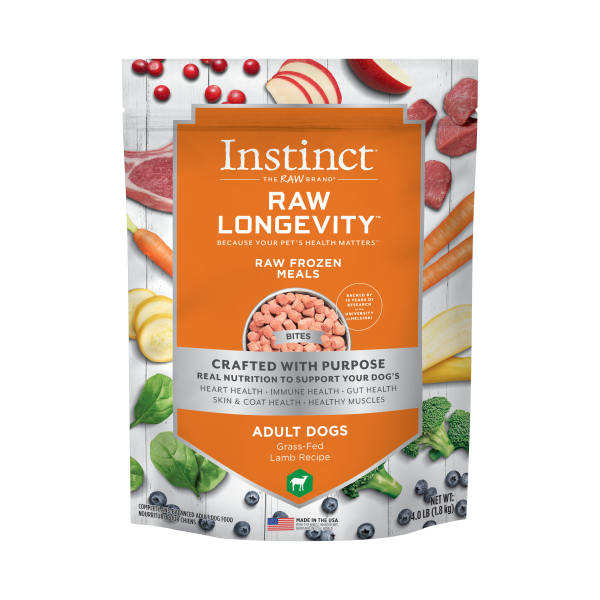 Instinct® Raw Longevity™ Raw Frozen Meals Grass-Fed Lamb Recipe for Dogs 4lb Bag