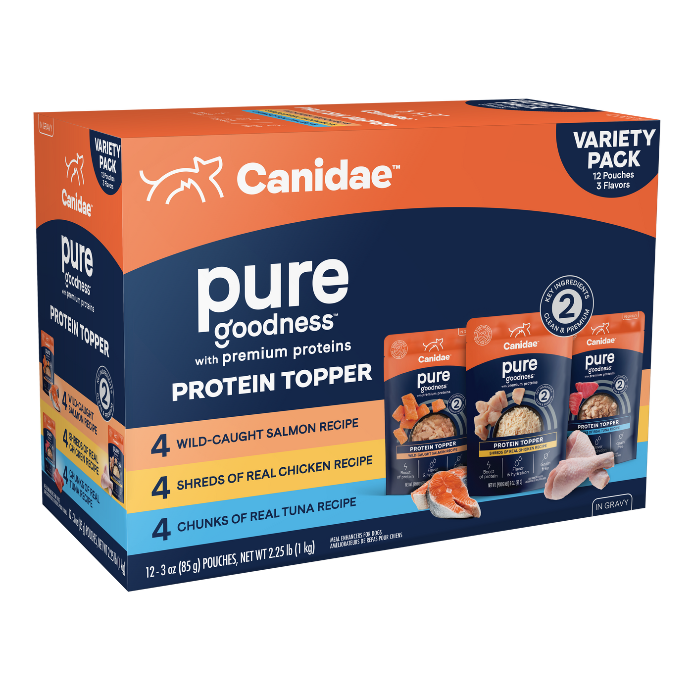 CANIDAE PURE Goodness Protein Topper for Dogs Variety Pack (Salmon, Chicken, & Tuna) 3oz 12pk