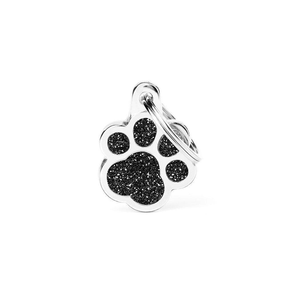 My Family ID Shine Black Glitter Paw ID Tag