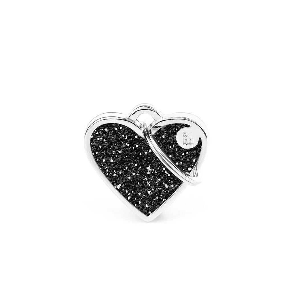 My Family ID Shine Small Black Glitter Heart ID Tag