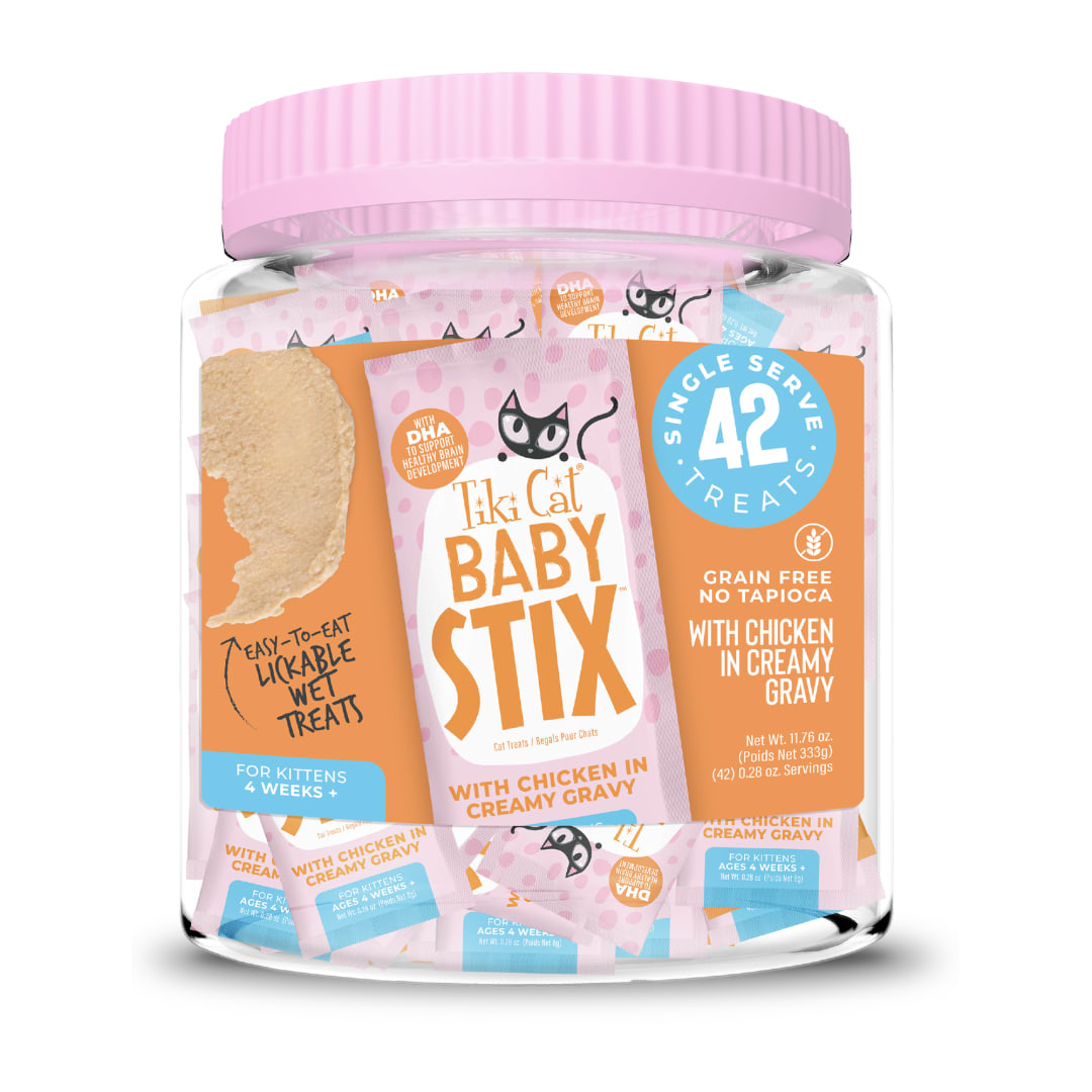 Tiki Cat Baby Stix Wet Treats Chicken in Gravy Jar 42ct