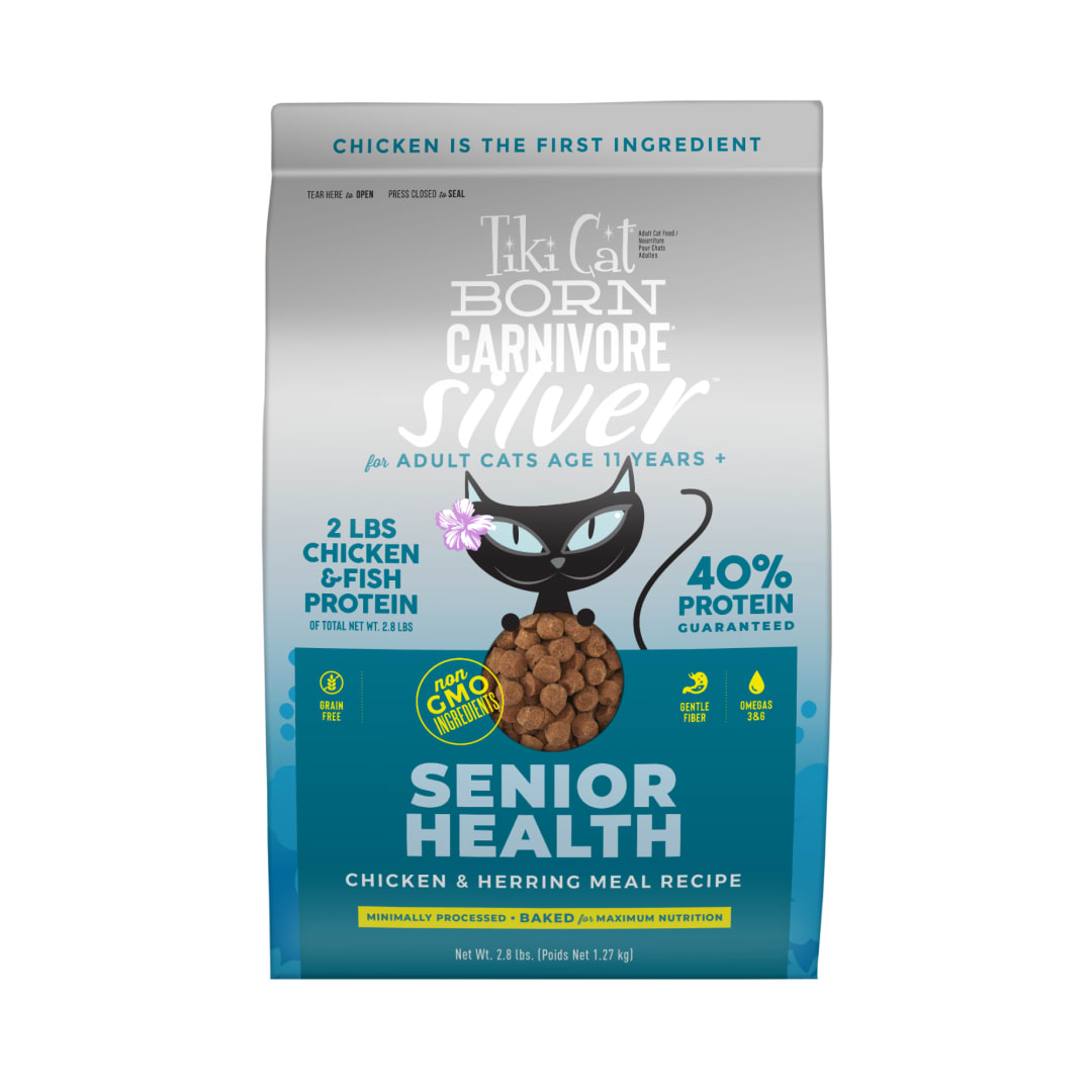 Tiki Cat Born Carnivore Silver Senior Health Dry Cat Food for Senior Cats,  Chicken & Herring Meal, 2.8 lbs. Bag