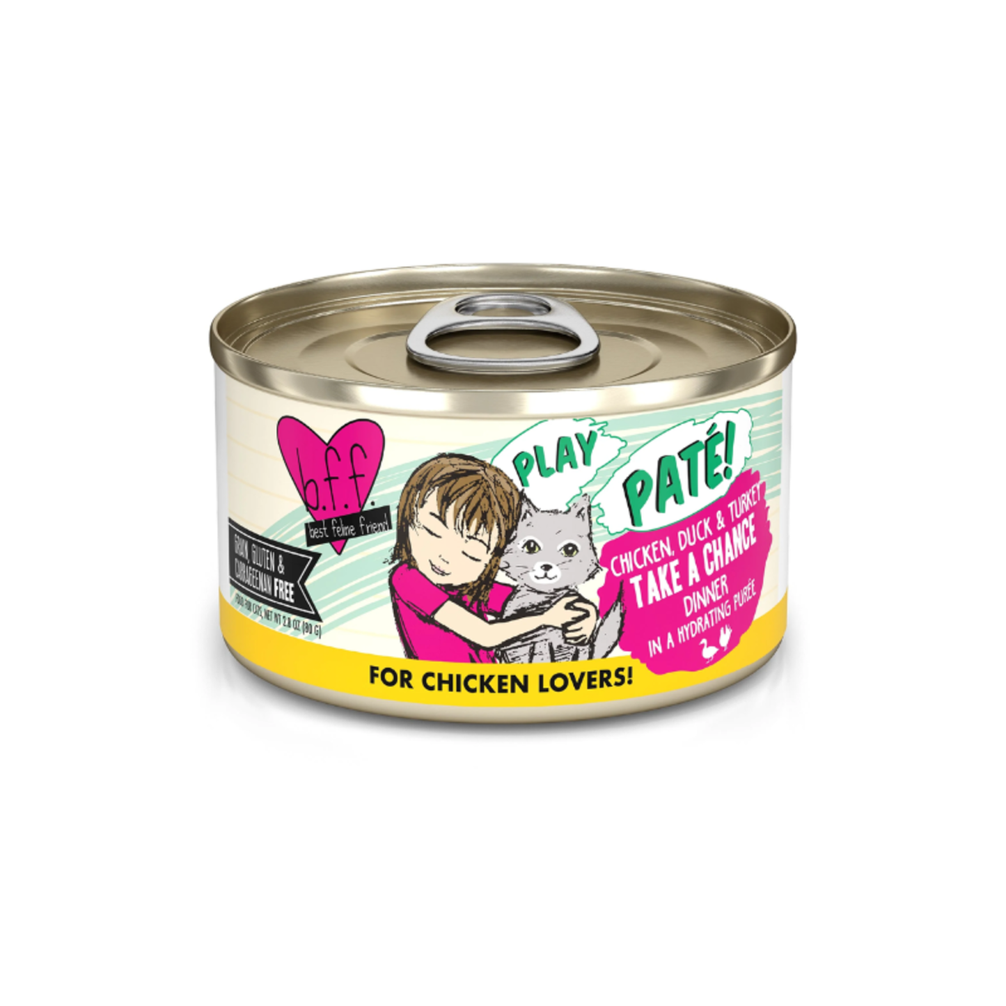 Weruva B.F.F. PLAY Pate Cat food 2.8oz Can Take a Chance Chicken and Duck
