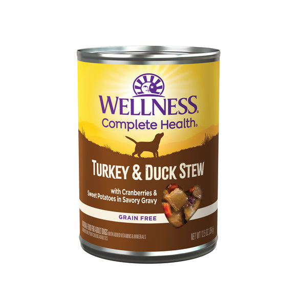 Wellness Thick & Chunky Natural Grain Free Canned Dog Food Turkey & Duck Stew 12.5oz Can