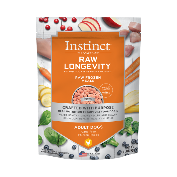 Instinct® Raw Longevity™ Raw Frozen Meals Cage-Free Chicken Recipe for Dogs 4lb Bag