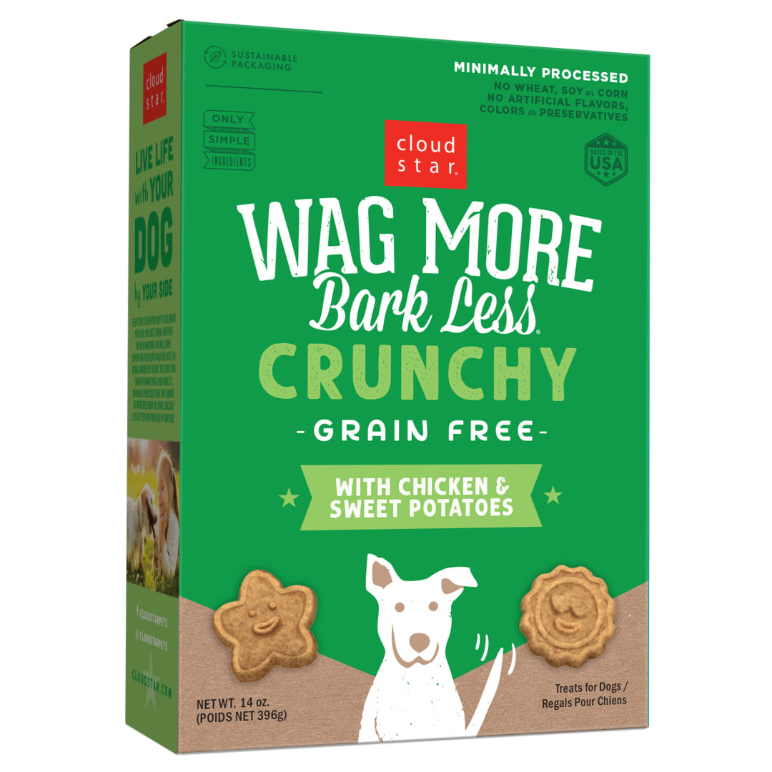 Cloud Star Wag More Bark Less Crunchy Grain Free Dog Treats, Chicken & Sweet Potato, 14 oz. Box