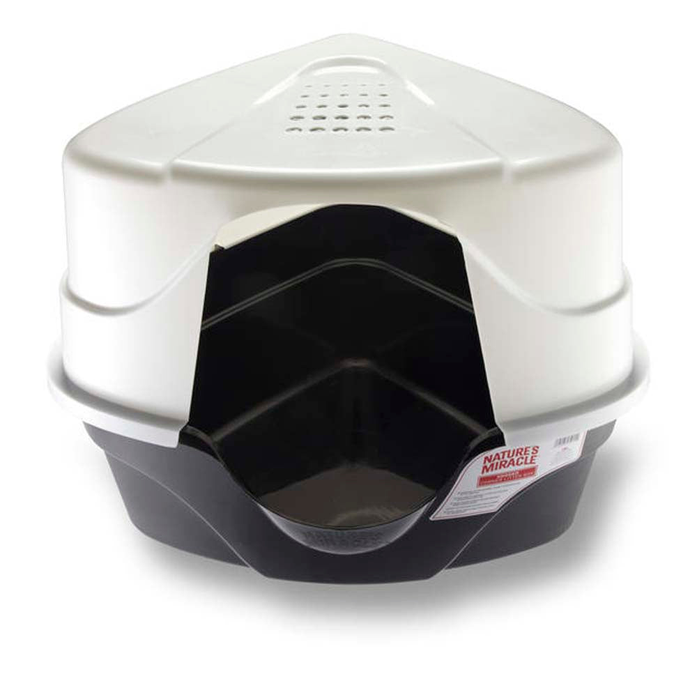 Nature's Miracle Just for Cats Advanced Hooded Corner Cat Litter Box Black & White eXtra Large