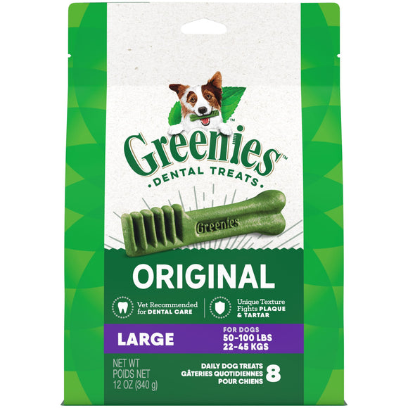 GREENIES Original Large Natural Dental Dog Treats  12 oz. Pack (8 Treats)