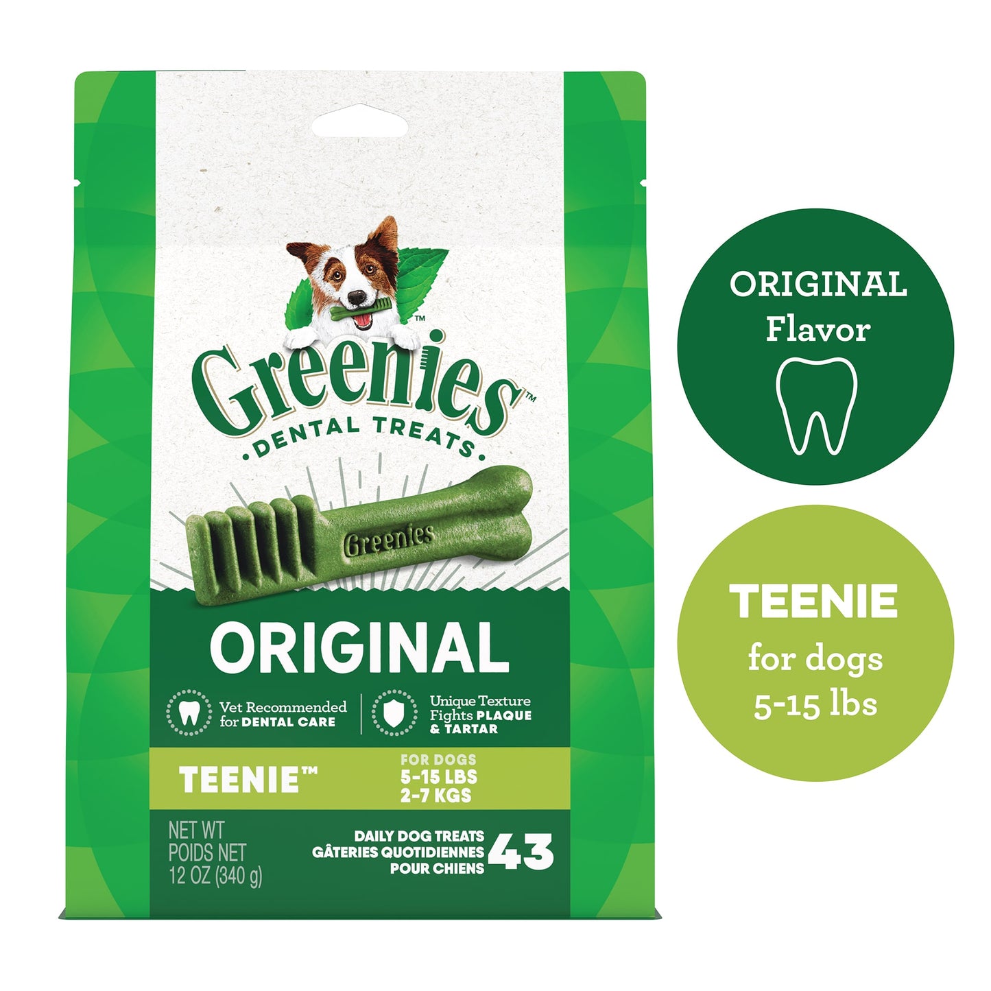 GREENIES Original TEENIE Natural Dental Dog Treats 12 oz. Pack (43 Treats)